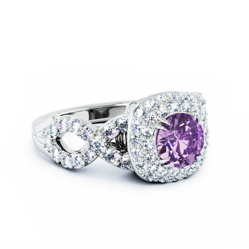 Entourant Diamonds Cremation Ring - 18K White Gold - Amethyst