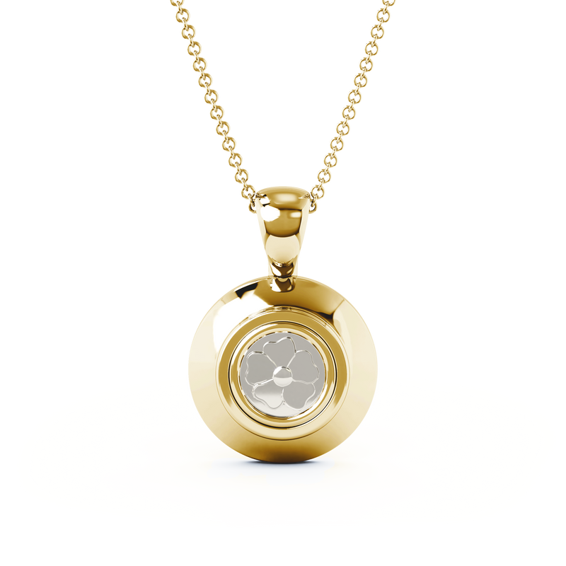 Gold pendant necklace on a white background