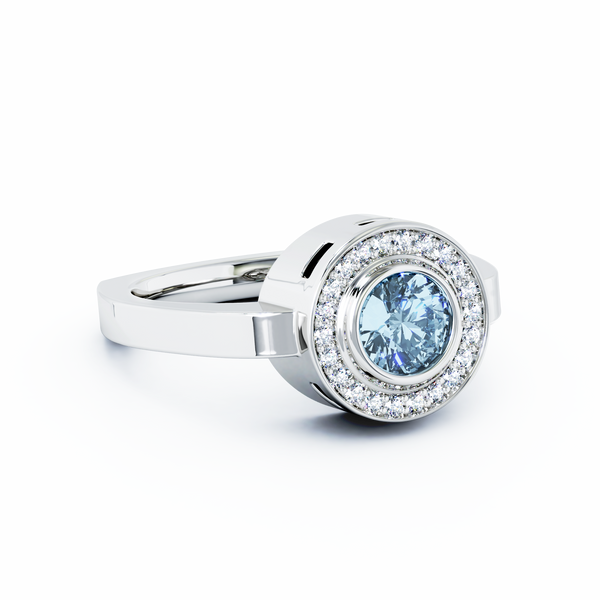 Mystere Halo Diamond Cremation Ring - 18K White Gold - Aquamarine