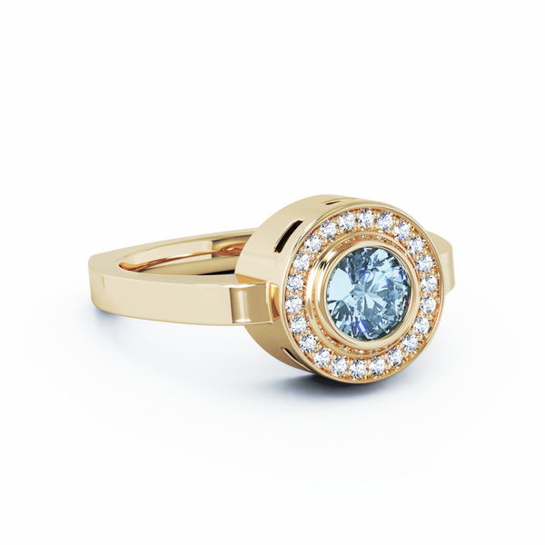 Mystere Halo Diamond Cremation Ring - 18K Yellow Gold - Aquamarine