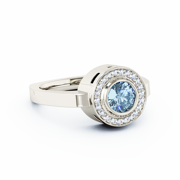 Mystere Halo Diamond Cremation Ring - Platinum - Aquamarine