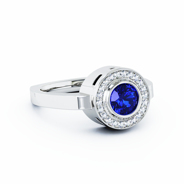 Mystere Halo Diamond Cremation Ring - 18K White Gold - Blue Sapphire
