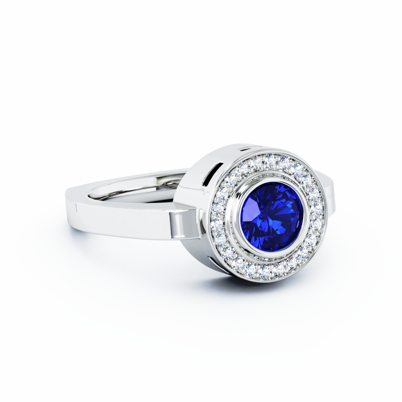 Mystere Halo Diamond Cremation Ring - 18K White Gold - Blue Sapphire