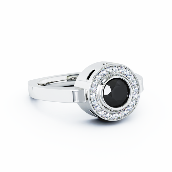 Mystere Halo Diamond Cremation Ring - 18K White Gold - Onyx