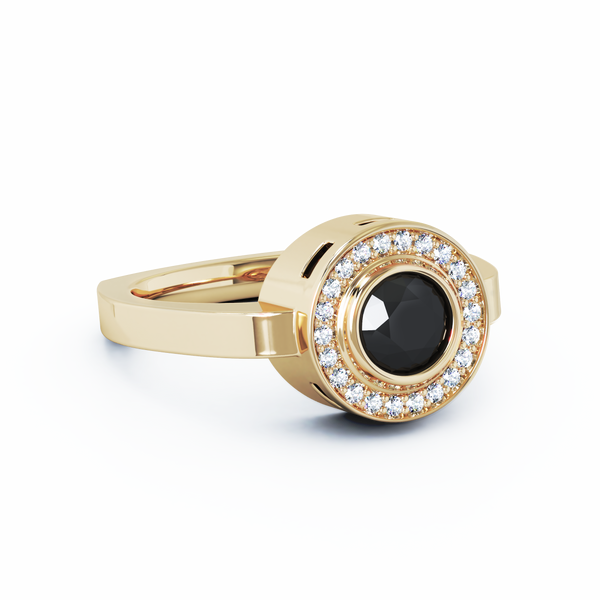 Mystere Halo Diamond Cremation Ring - 18K Yellow Gold - Onyx