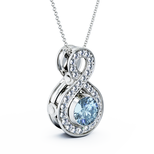 Eternity Medium Diamond Cremation Pendant - 18K White Gold - Aquamarine