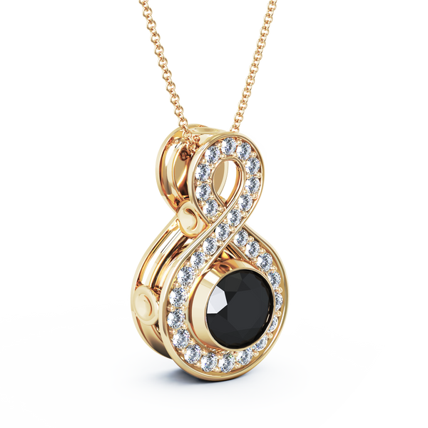 Eternity Medium Diamond Cremation Pendant - 18K Yellow Gold - Onyx