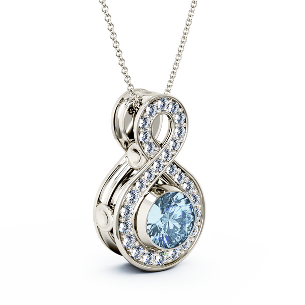 Eternity Medium Diamond Cremation Pendant - Platinum - Aquamarine