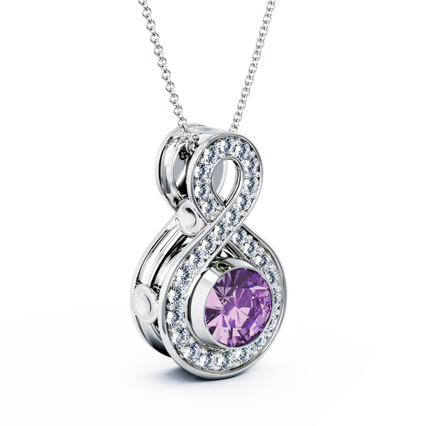 Eternity Medium Diamond Cremation Pendant - 18K White Gold - Amethyst
