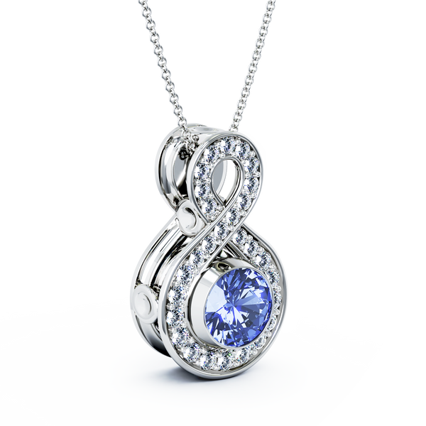 Eternity Medium Diamond Cremation Pendant - 18K White Gold - Tanzanite