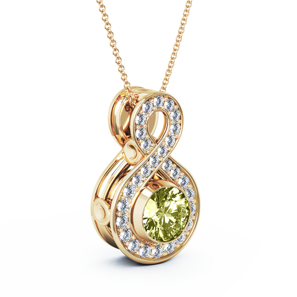 Eternity Medium Diamond Cremation Pendant - 18K Yellow Gold - Peridot