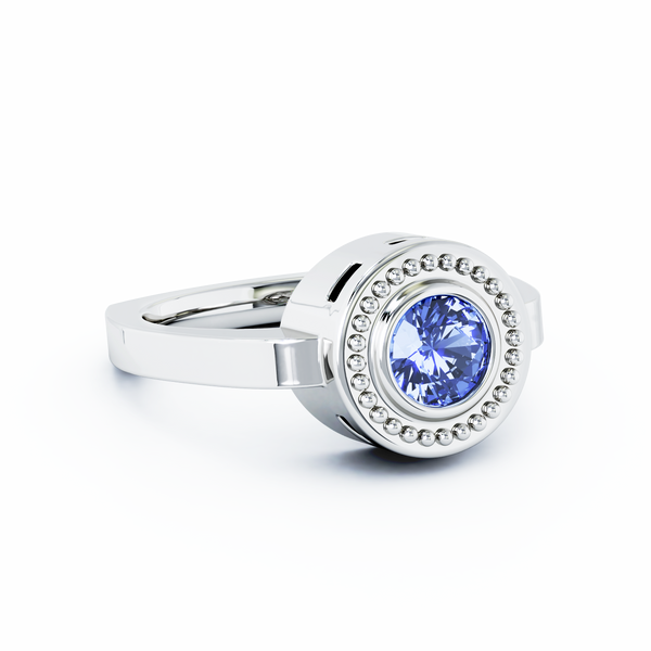 Mystere Solitaire Cremation Ring - 18K White Gold - Tanzanite