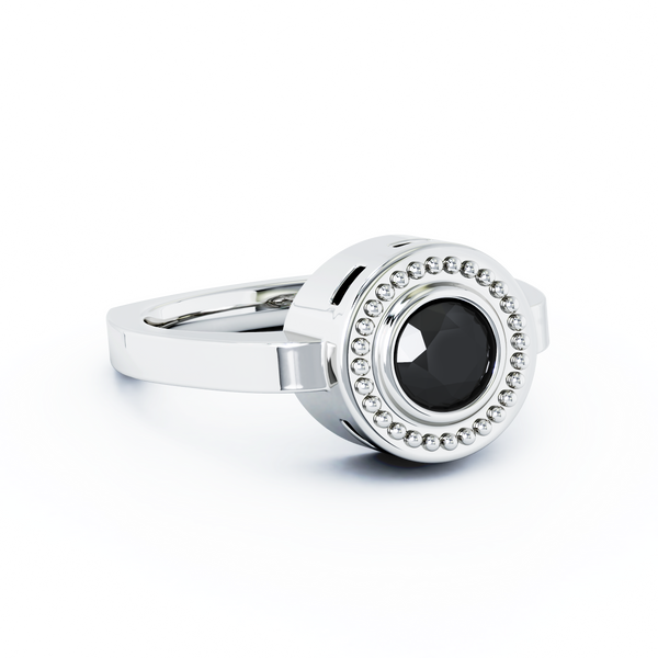 Mystere Solitaire Cremation Ring - 18K White Gold - Onyx