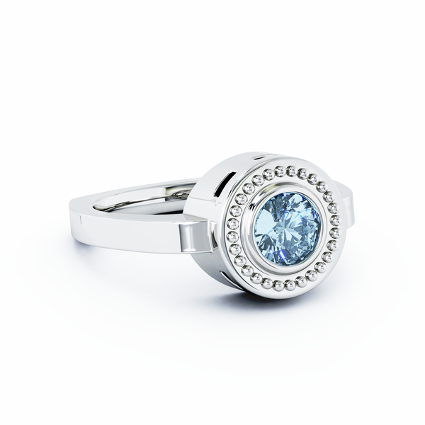 Mystere Solitaire Cremation Ring - 18K White Gold - Aquamarine