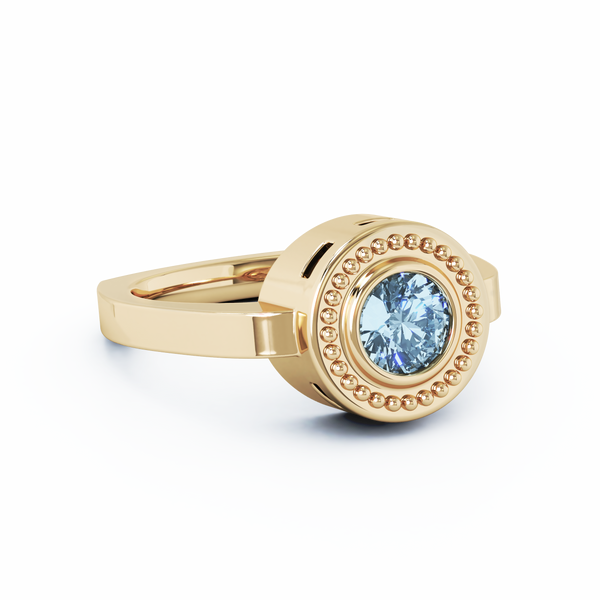 Mystere Solitaire Cremation Ring - 18K Yellow Gold - Aquamarine