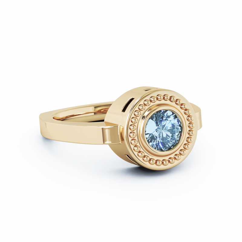 Mystere Solitaire Cremation Ring - 18K Yellow Gold - Aquamarine