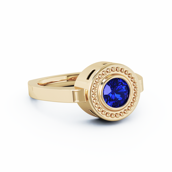 Mystere Solitaire Cremation Ring - 18K Yellow Gold - Blue Sapphire