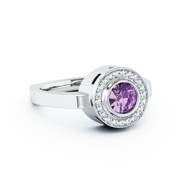 Mystere Halo Diamond Cremation Ring - 18K White Gold - Amethyst