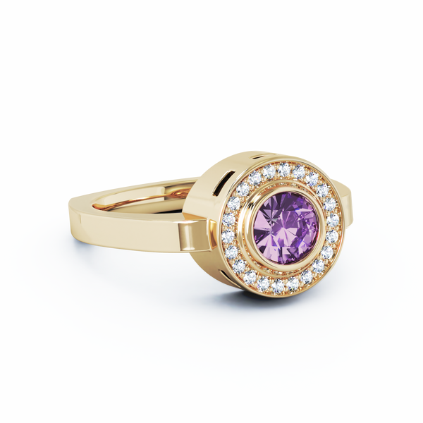 Mystere Halo Diamond Cremation Ring - 18K Yellow Gold - Amethyst