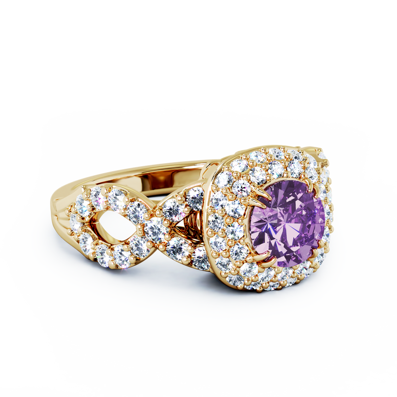 Entourant Diamonds Cremation Ring - 18K Yellow Gold - Amethyst