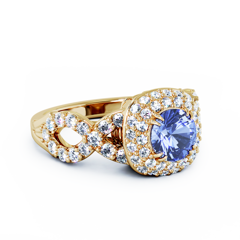 Entourant Diamonds Cremation Ring - 18K Yellow Gold - Tanzanite