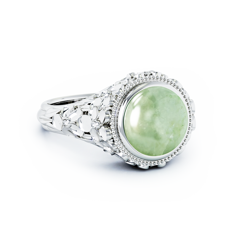 Forget Me Not Cremation Ring - 18K White Gold - Jade