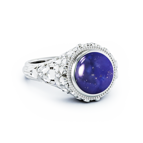 Forget Me Not Cremation Ring - 18K White Gold - Lapis