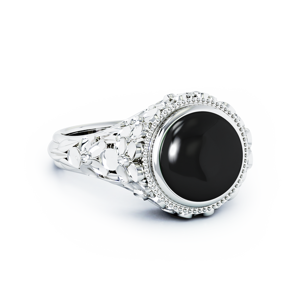 Forget Me Not Cremation Ring - 18K White Gold - Onyx