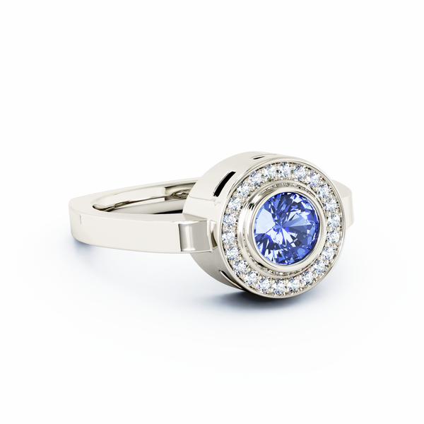 Mystere Halo Diamond Cremation Ring - Platinum - Tanzanite