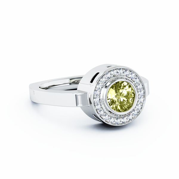 Mystere Halo Diamond Cremation Ring - 18K White Gold - Peridot