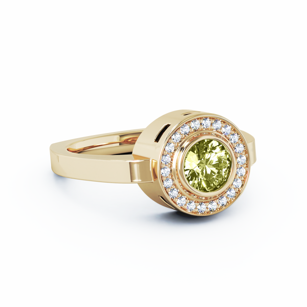 Mystere Halo Diamond Cremation Ring - 18K Yellow Gold - Peridot
