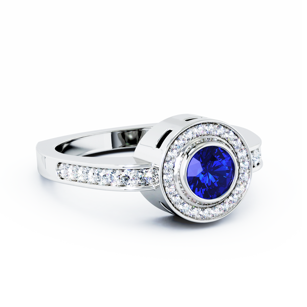Mystere Sparkling Cremation Ring - 18K White Gold - Blue Sapphire