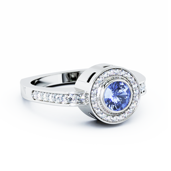 Mystere Sparkling Cremation Ring - 18K White Gold - Tanzanite