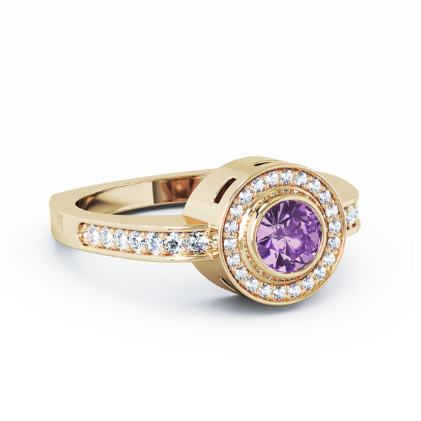 Mystere Sparkling Cremation Ring - 18K Yellow Gold - Amethyst