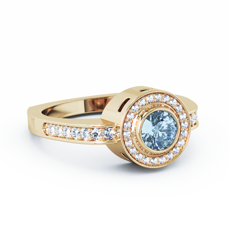 Mystere Sparkling Cremation Ring - 18K Yellow Gold - Aquamarine