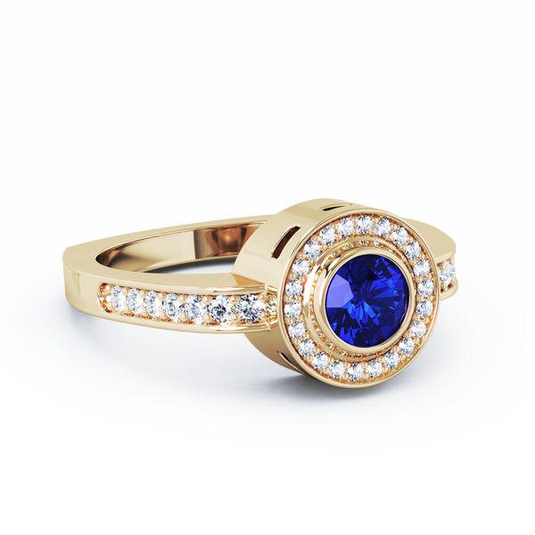Mystere Sparkling Cremation Ring - 18K Yellow Gold - Blue Sapphire