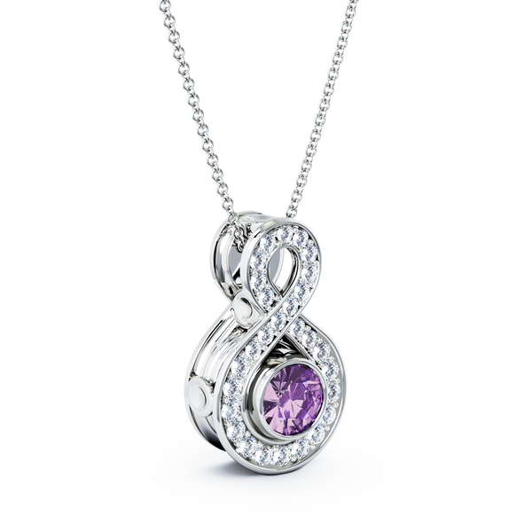 Eternity Small Diamond Cremation Pendant - 18K White Gold - Amethyst