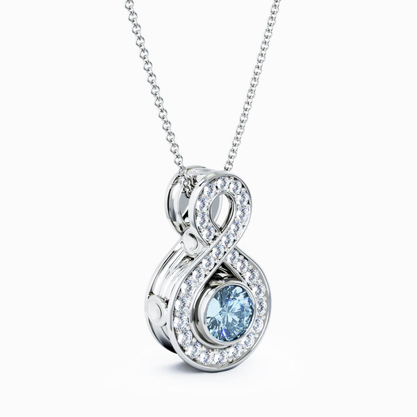Eternity Small Diamond Cremation Pendant - 18K White Gold - Aquamarine