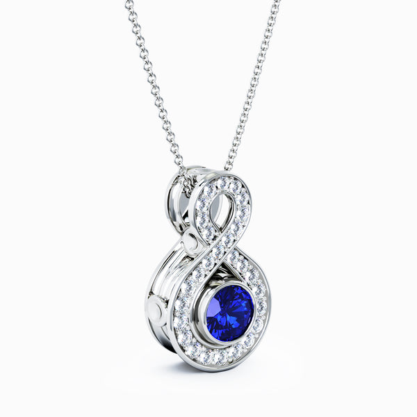Eternity Small Diamond Cremation Pendant - 18K White Gold - Blue Sapphire