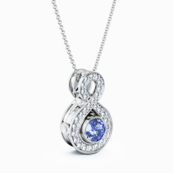 Eternity Small Diamond Cremation Pendant - 18K White Gold - Tanzanite