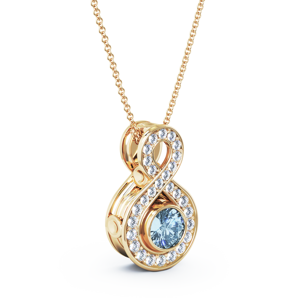 Eternity Small Diamond Cremation Pendant - 18K Yellow Gold - Aquamarine