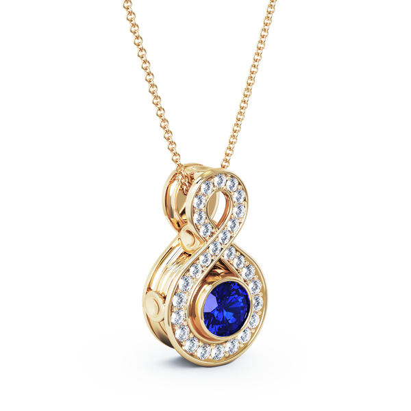 Eternity Small Diamond Cremation Pendant - 18K Yellow Gold - Blue Sapphire