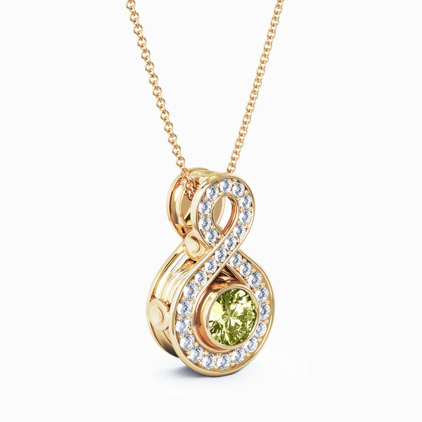 Eternity Small Diamond Cremation Pendant - 18K Yellow Gold - Peridot