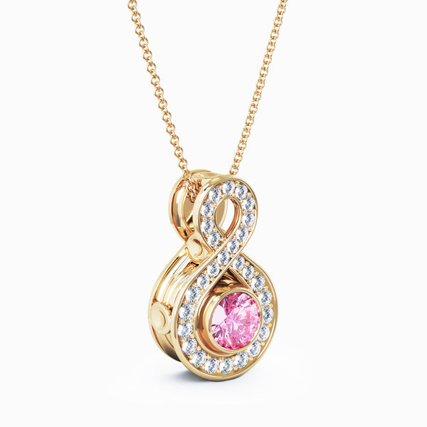Eternity Small Diamond Cremation Pendant - 18K Yellow Gold - Pink Sapphire