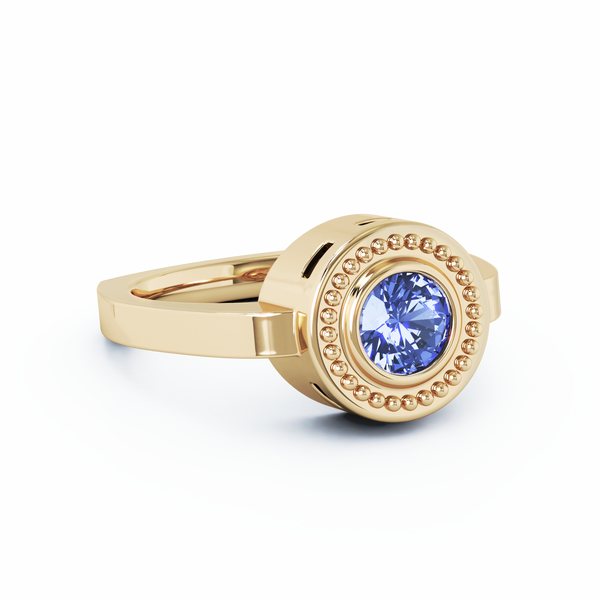 Mystere Solitaire Cremation Ring - 18K Yellow Gold - Tanzanite