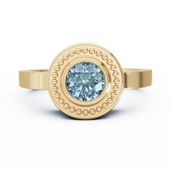 Mystere Solitaire Cremation Ring - 18K Yellow Gold - Aquamarine