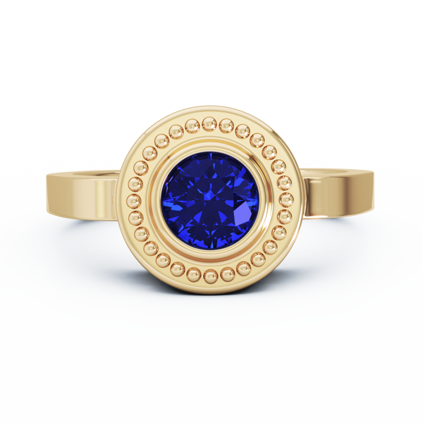 Mystere Solitaire Cremation Ring - 18K Yellow Gold - Blue Sapphire