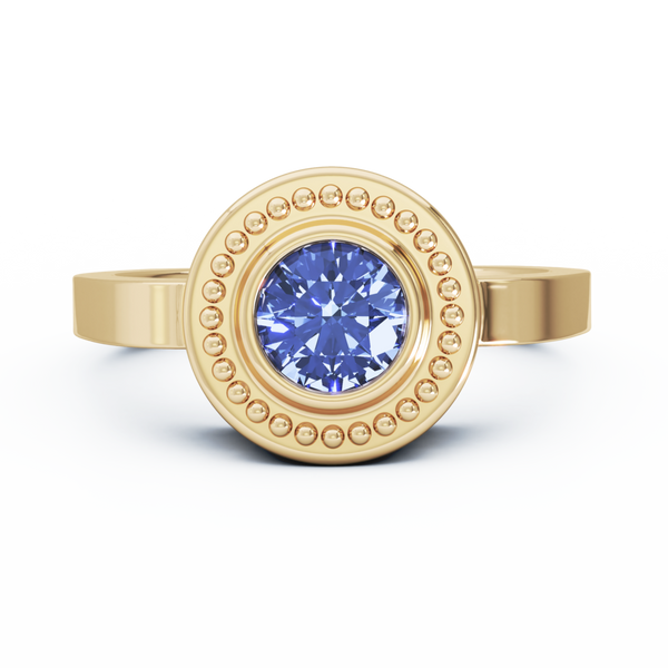 Mystere Solitaire Cremation Ring - 18K Yellow Gold - Tanzanite