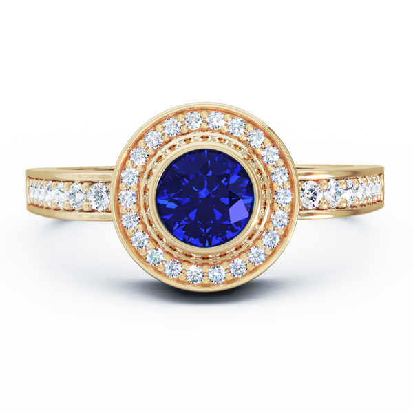 Mystere Sparkling Cremation Ring - 18K Yellow Gold - Blue Sapphire