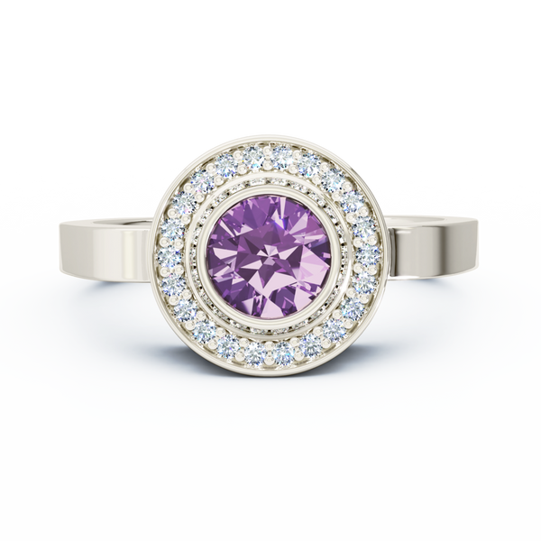 Mystere Halo Diamond Cremation Ring - Platinum - Amethyst